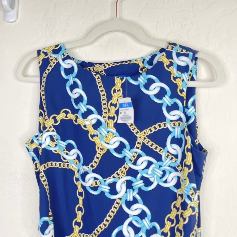 NEW J McLaughlin Catalina Cloth Chain Print Sheath‎ Dress Preppy Coastal Size M - Picture 2 of 12